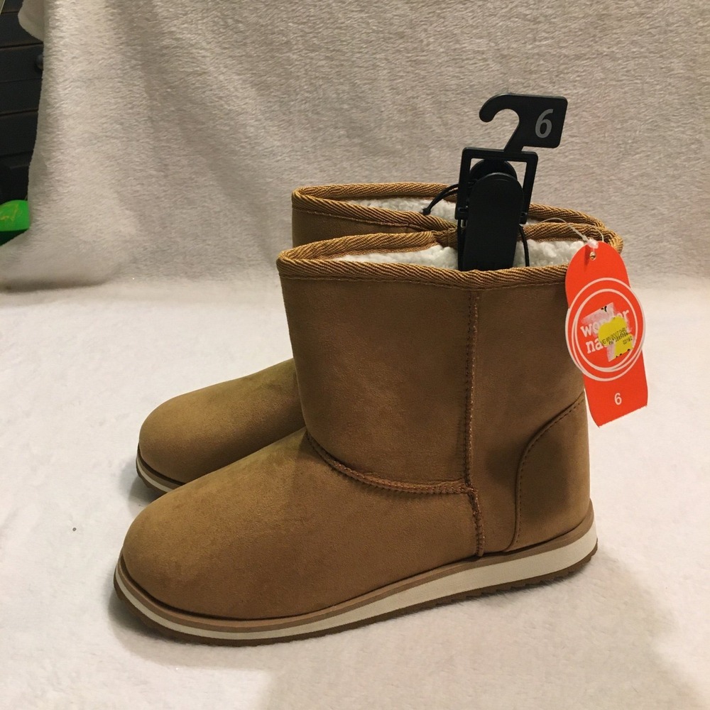 Wonder Nation Faux Suede Boots Kids Size 6 Tan New Shearling Lined Pull On